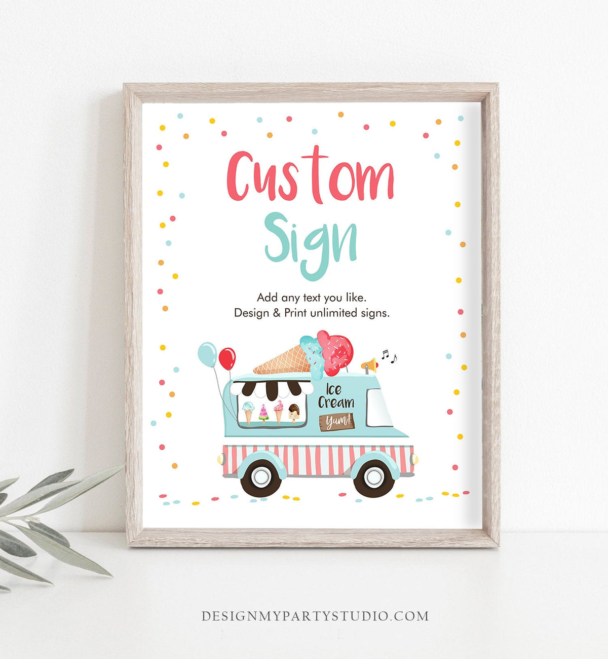 Editable Custom Sign Ice Cream Truck Birthday Sign Ice Cream Decorations Table Sign Bar Sign Boy Neutral Decor Corjl Template PRINTABLE 0243