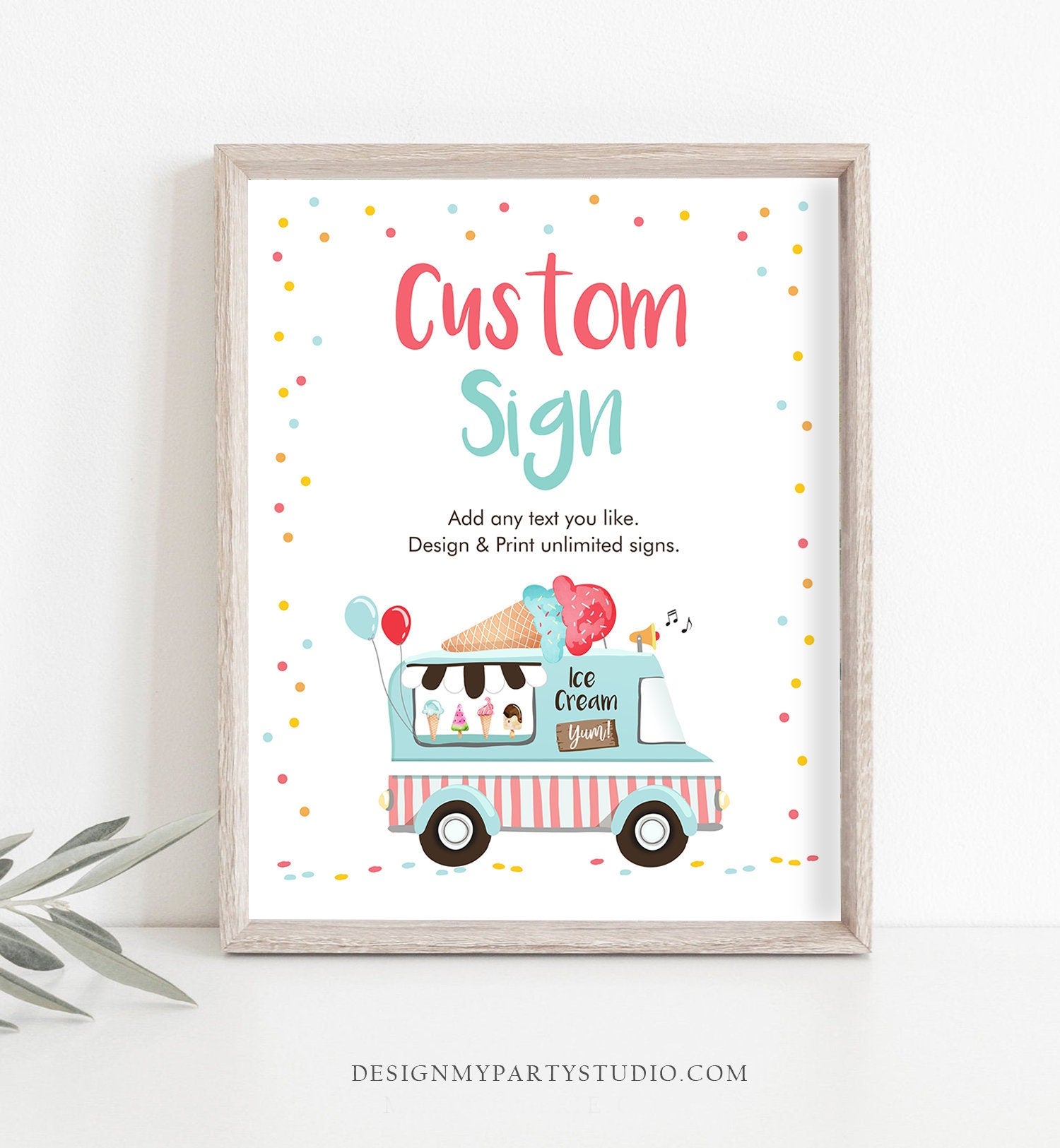 Editable Custom Sign Ice Cream Truck Birthday Sign Ice Cream Decorations Table Sign Bar Sign Boy Neutral Decor Corjl Template PRINTABLE 0243