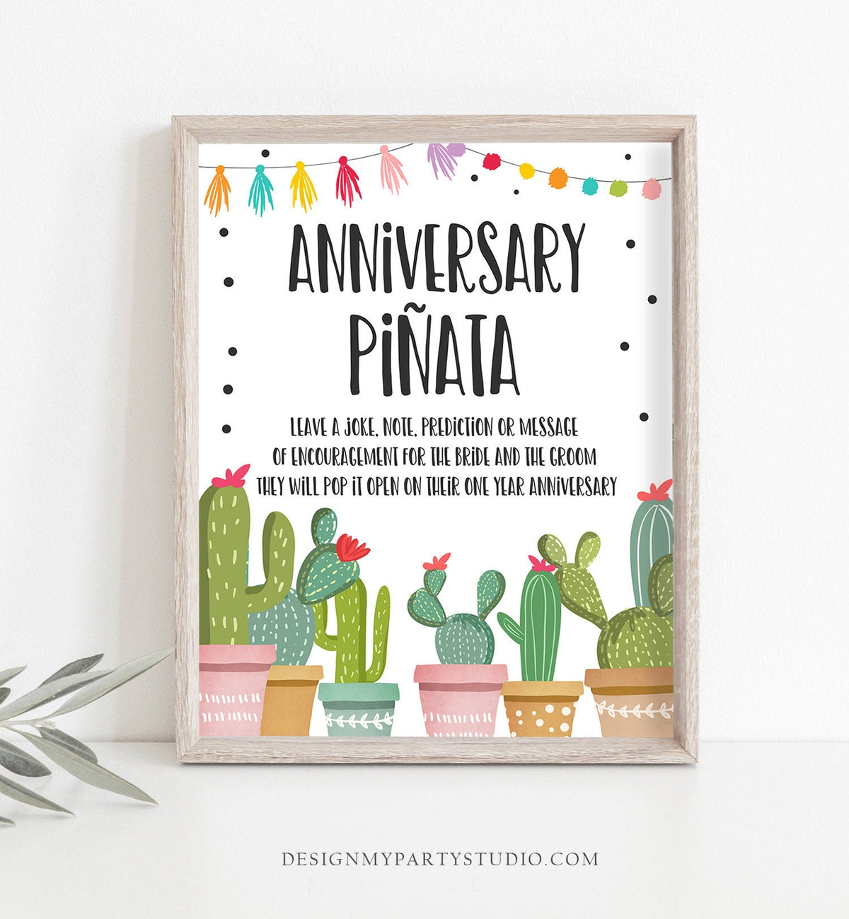 Anniversary Piñata Fiesta Cactus Sign Wedding Bridal Shower Leave a Joke Idea or Dare For Bride and Groom Instant Download Printable 0254