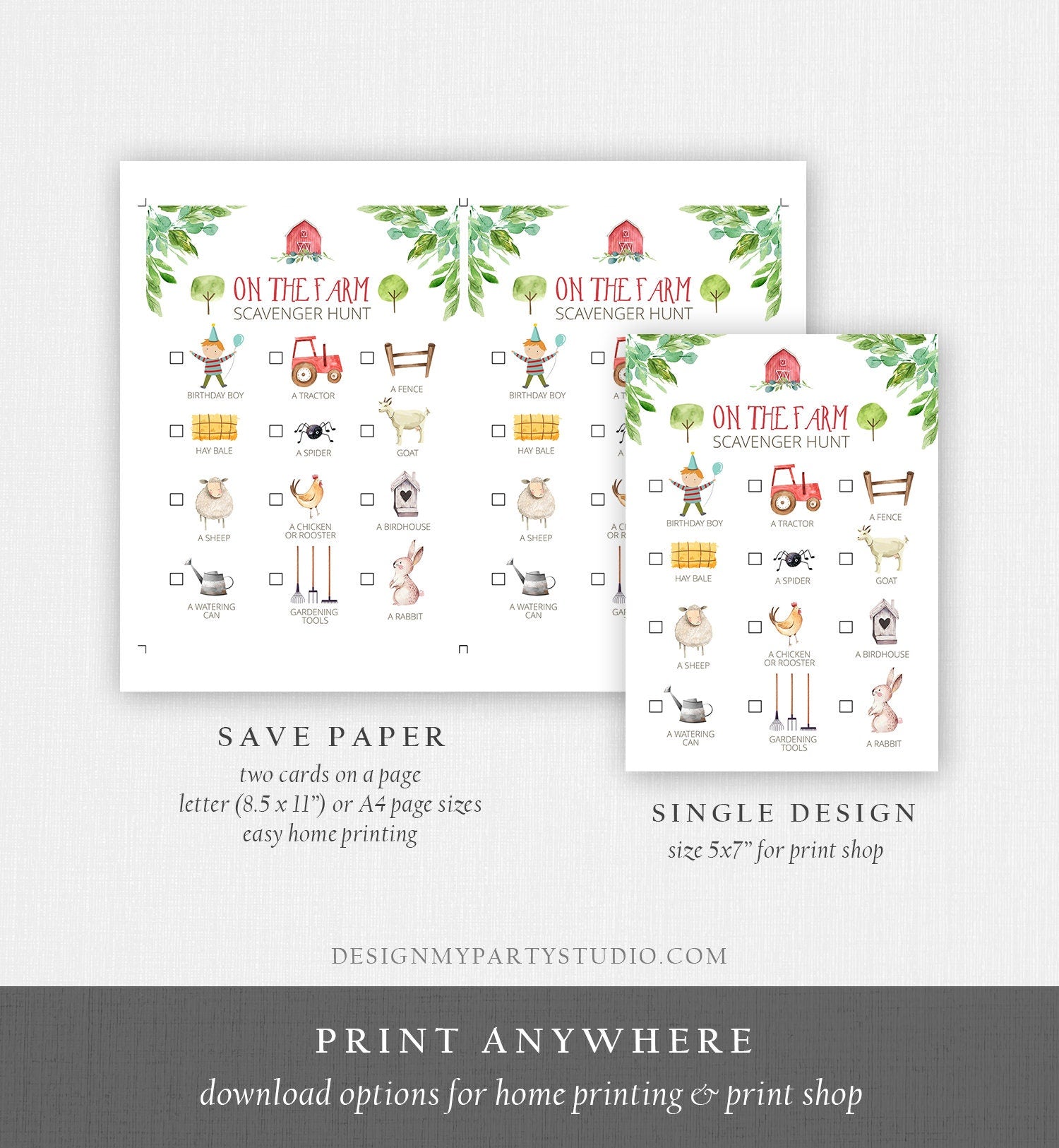 Editable Farm Scavenger Hunt Checklist Game Party Farm Birthday Barnyard Party Kids Animals Nature Instant Download Template Corjl 0155