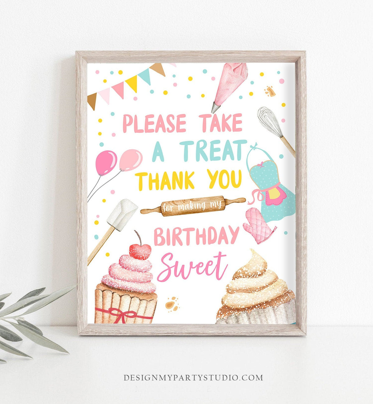 Take a Treat Sign Cupcake Decorating Party Decor Girl Birthday Kids Baking Party Chef Table Sign Favors Digital Download Printable 0364