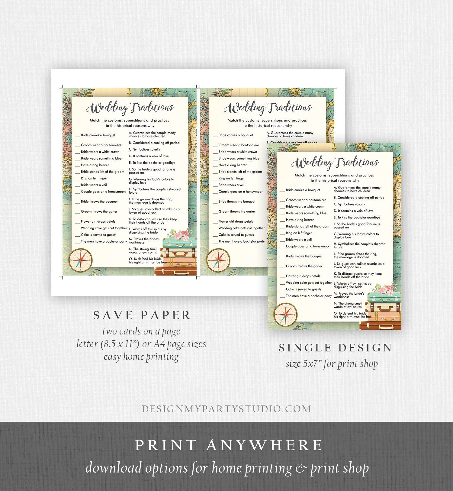 Editable Wedding Traditions Bridal Shower Game Travel Guessing Game Wedding Shower Activity Game Adventure Corjl Template Printable 0044