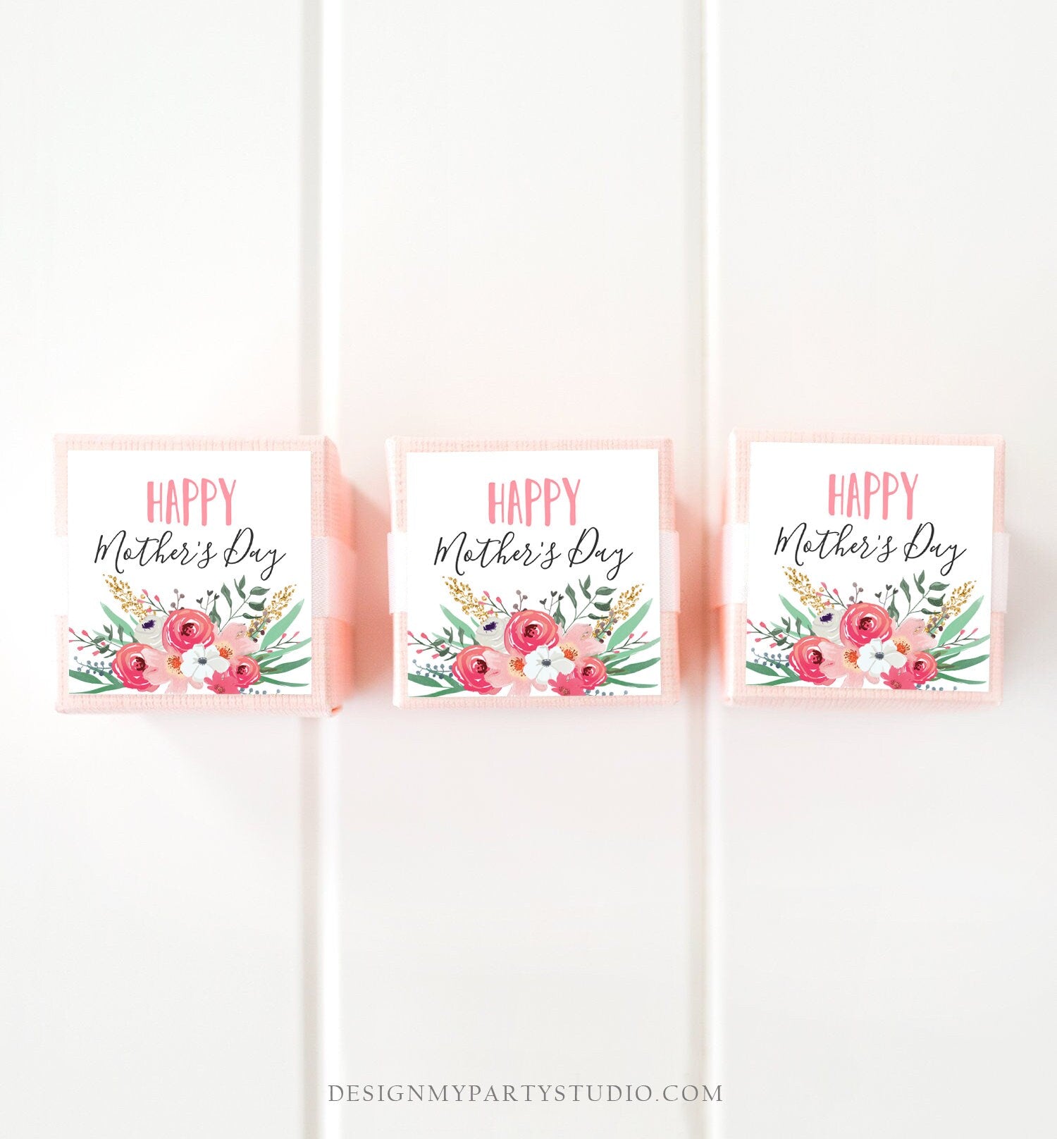 Editable Happy Mother's Day Favor Tag Mothers Day Gift Tag Mommy Floral Watercolor Pink Gold Gift Label Corjl Template Download Printable