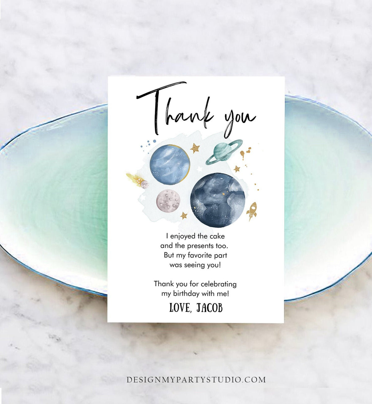 Editable Outer Space Birthday Thank You Card Space Astronaut To the Moon Galaxy Thank You Note Digital Download Template Printable 0357