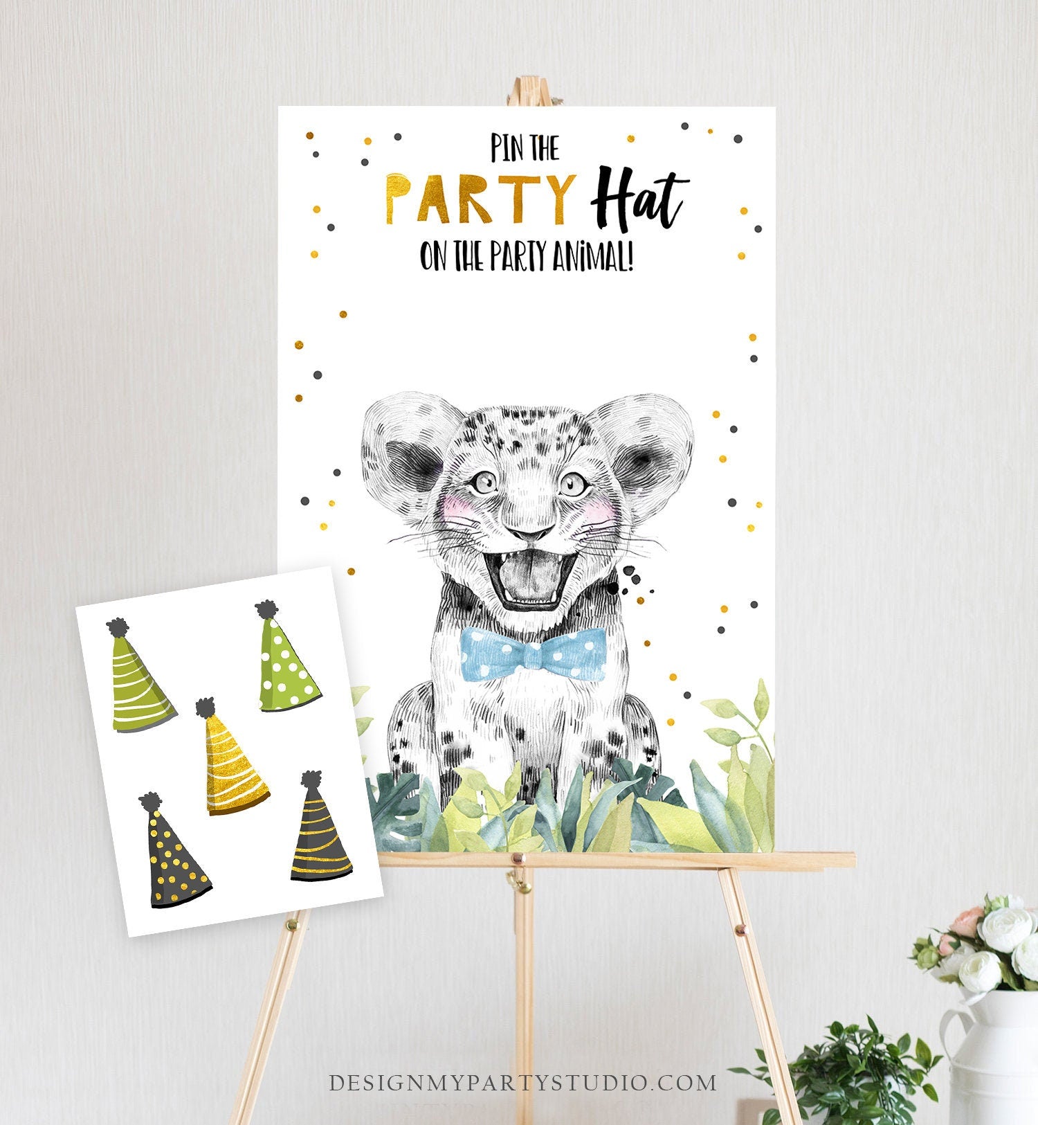 Editable Pin the Party Hat on the Party Animal Game Safari Party Animals Birthday Game Decor Instant Download Printable Digital Corjl 0322