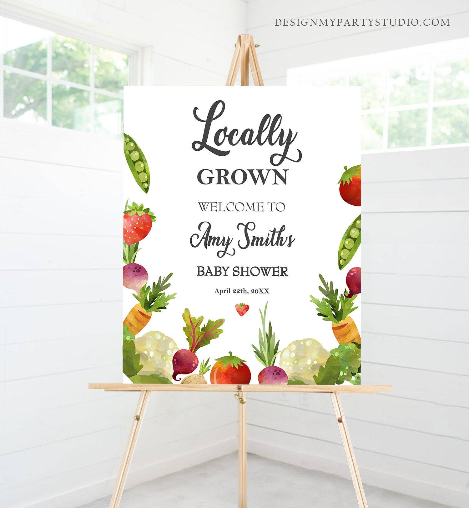 Editable Locally Grown Welcome Sign Farmers Market Baby Shower Fruit Vegetable Market Couples Shower Download Corjl Template 0144