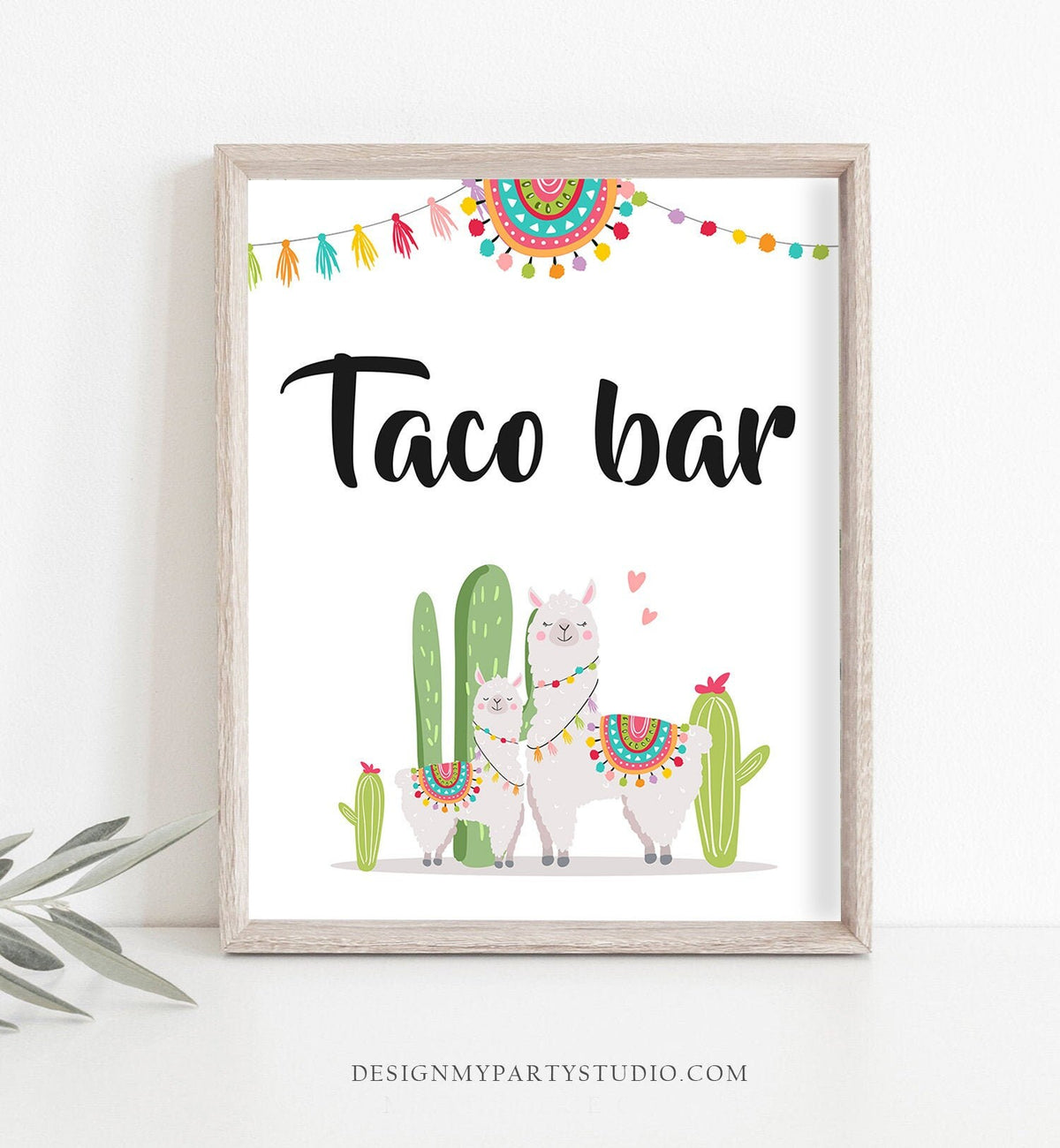 Llama Taco Bar Sign Fiesta Theme Baby Shower Couples Shower Decor Cactus Succulent Table Taco Sign 8x10 Instant Download PRINTABLE 0079