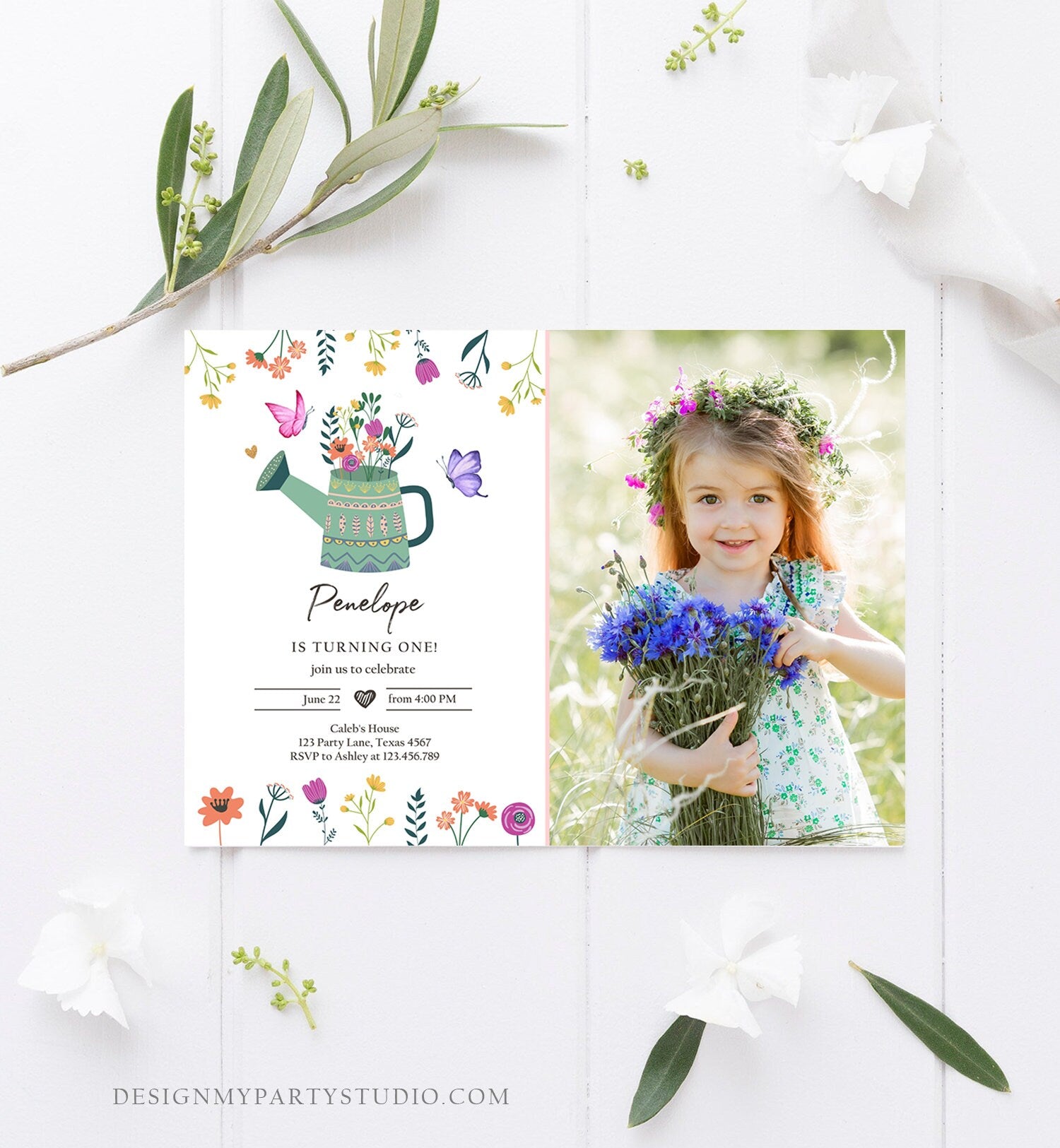 Editable Wildflowers Birthday Invitation Wild Flowers Girl First Birthday Garden Birthday Party Download Evite Template Printable 0396