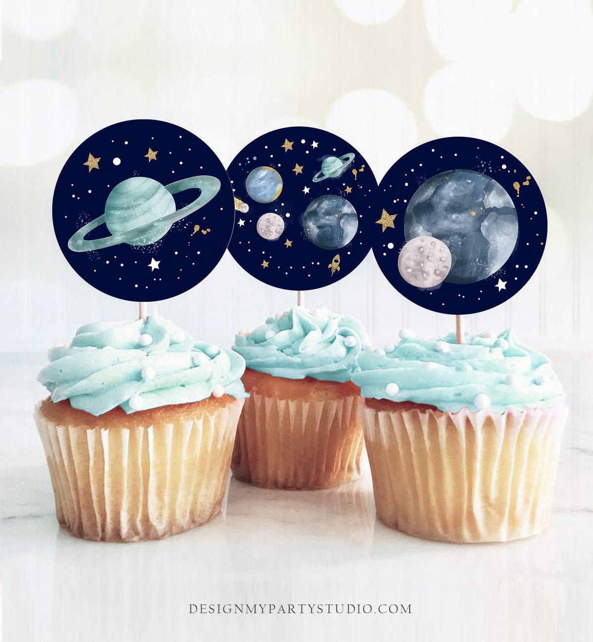 Outer Space Birthday Cupcake Toppers First Trip Around the Sun Favor Tags Space Birthday Planets Galaxy Download Digital PRINTABLE 0357