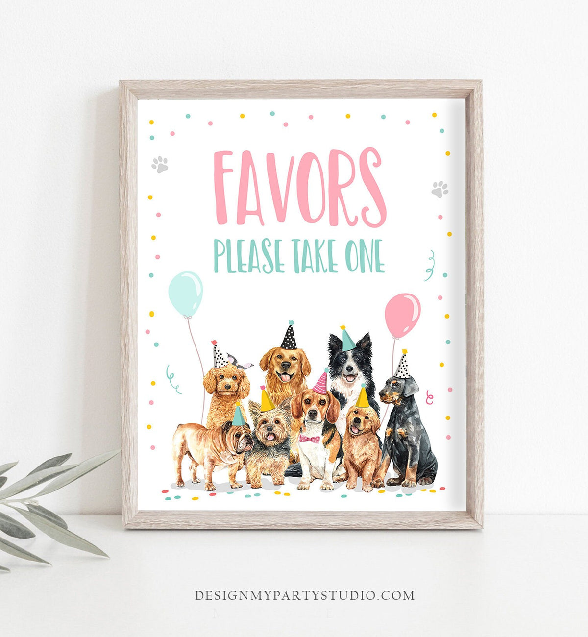 Favors Puppy Birthday Sign Table Decor Dog Birthday Party Pink Girl Puppy Favors Sign Vet Pawty Decor Table Sign Download RINTABLE 0384