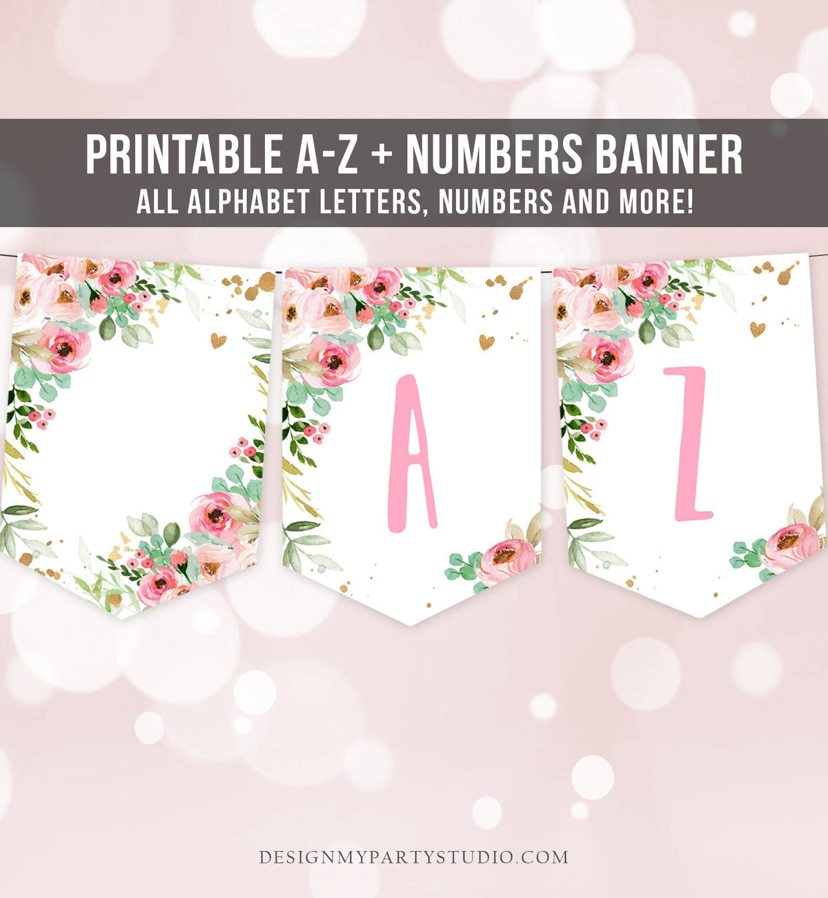 Floral A-Z Birthday Banner Girl Miss Onederful Alphabet Numbers Banner Wild One First Happy Birthday Banner Decor Download Printable 0147