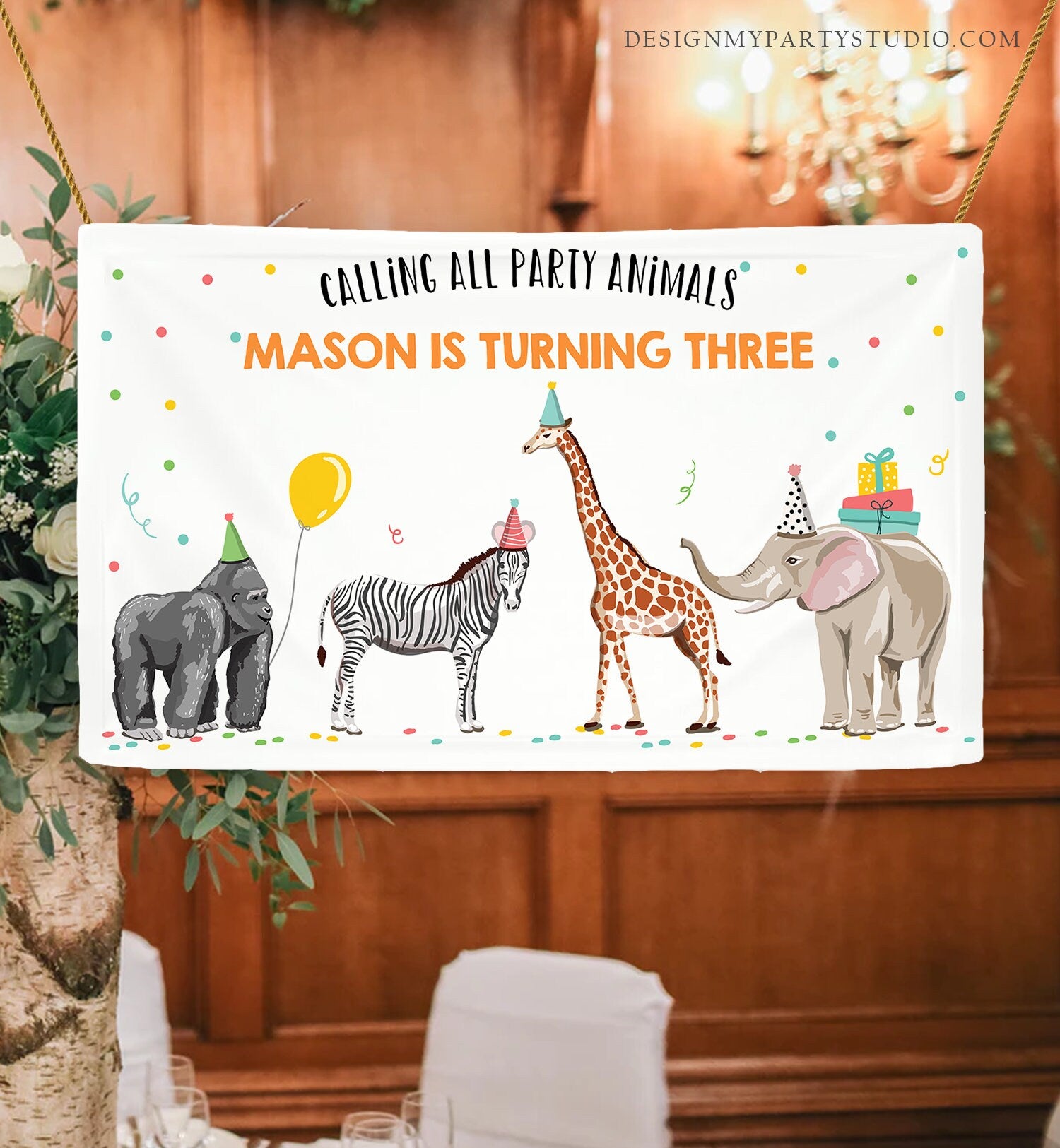 Editable Party Animals Birthday Backdrop Banner Safari Animals Boy Wild One Two Wild Welcome Sign Download Digital Template Printable 0142