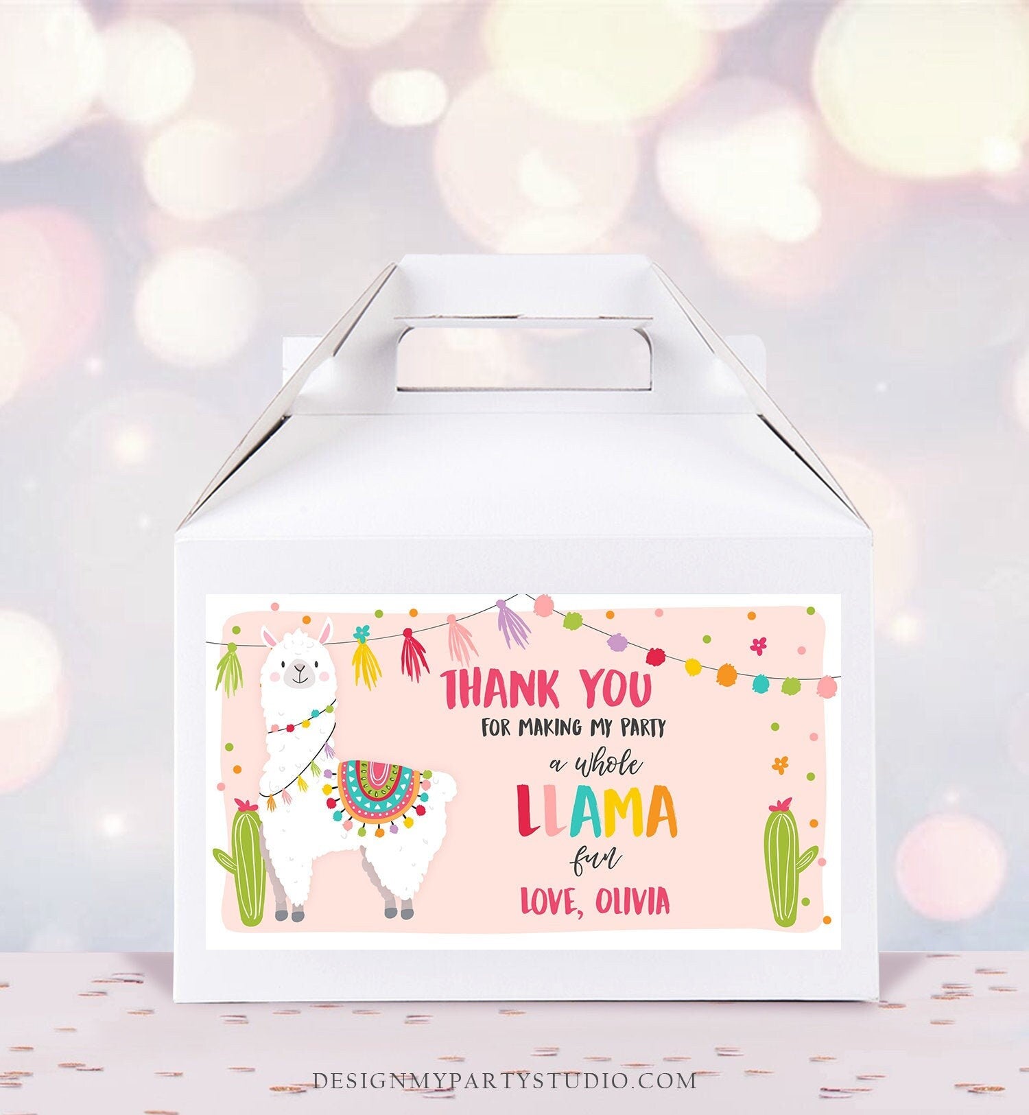 Editable Llama Fiesta Birthday Gable Gift Box Labels Girl Baby Shower Fiesta Mexican First Birthday Digital Download Corjl Printable 0079