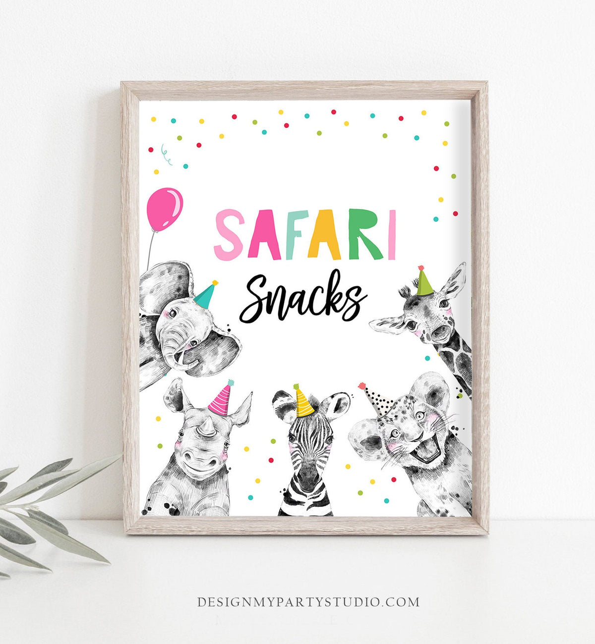 Safari Snacks Birthday Sign Party Drinks Table Bar Food Safari Animals Party Animals Zoo Girl Pink Decor Instant Download Printable 0390