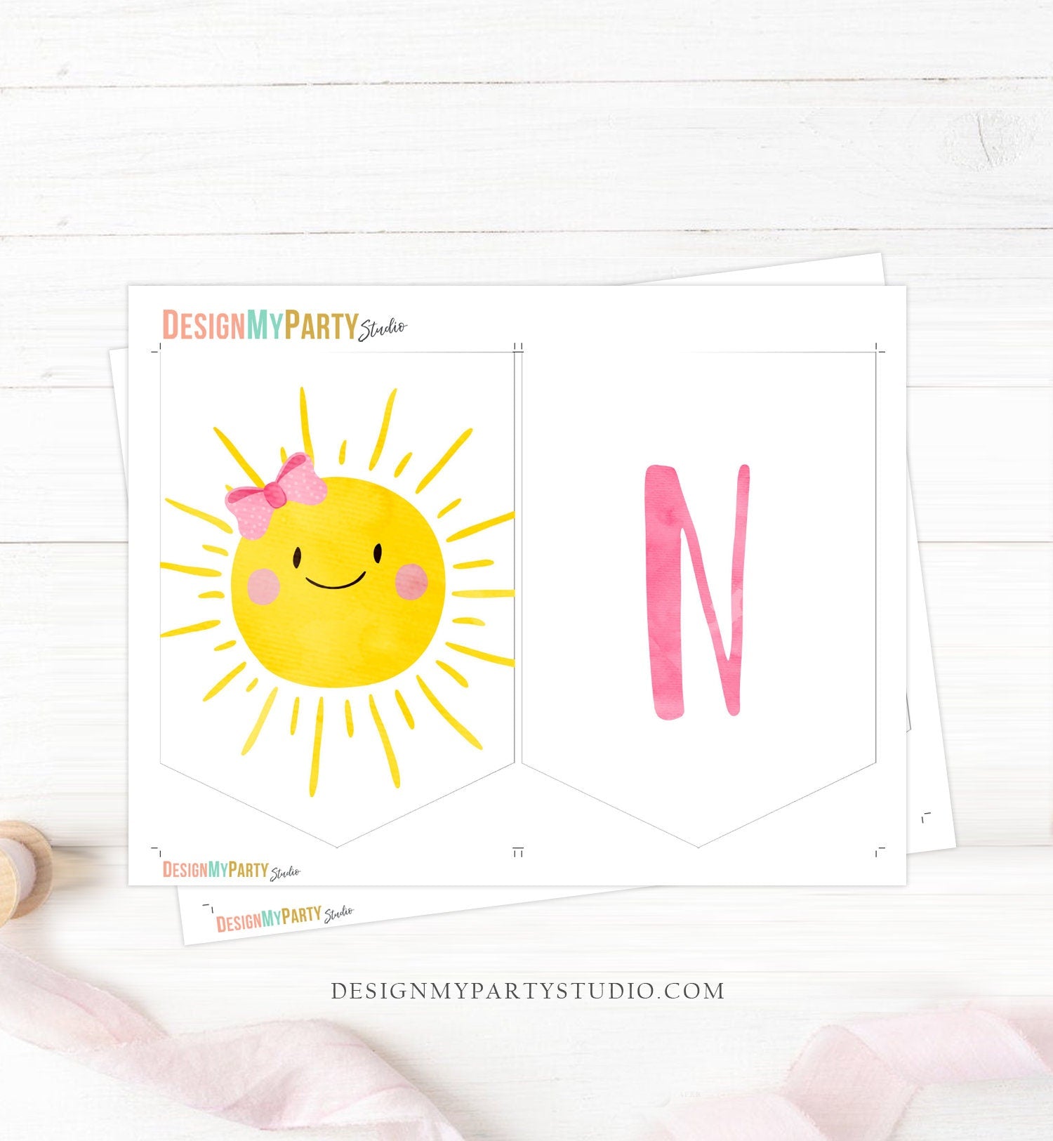 Sunshine High Chair Banner Little Sunshine Girl 1st First Birthday Pink High Chair Banner ONE Sunshine Party Decor PRINTABLE Digital 0141