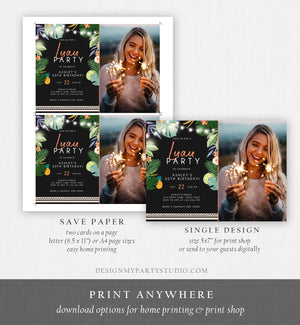 Editable Tropical Luau Birthday Invitation Tropical Party Adult Birthday Man Woman Leaves Hawaiian Download Printable Template Corjl 0183