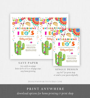 Editable Tacos and Brews before I Do's Couples Shower invitation Fiesta Coed Joined Cactus Mexican Download Corjl Template Printable 0045