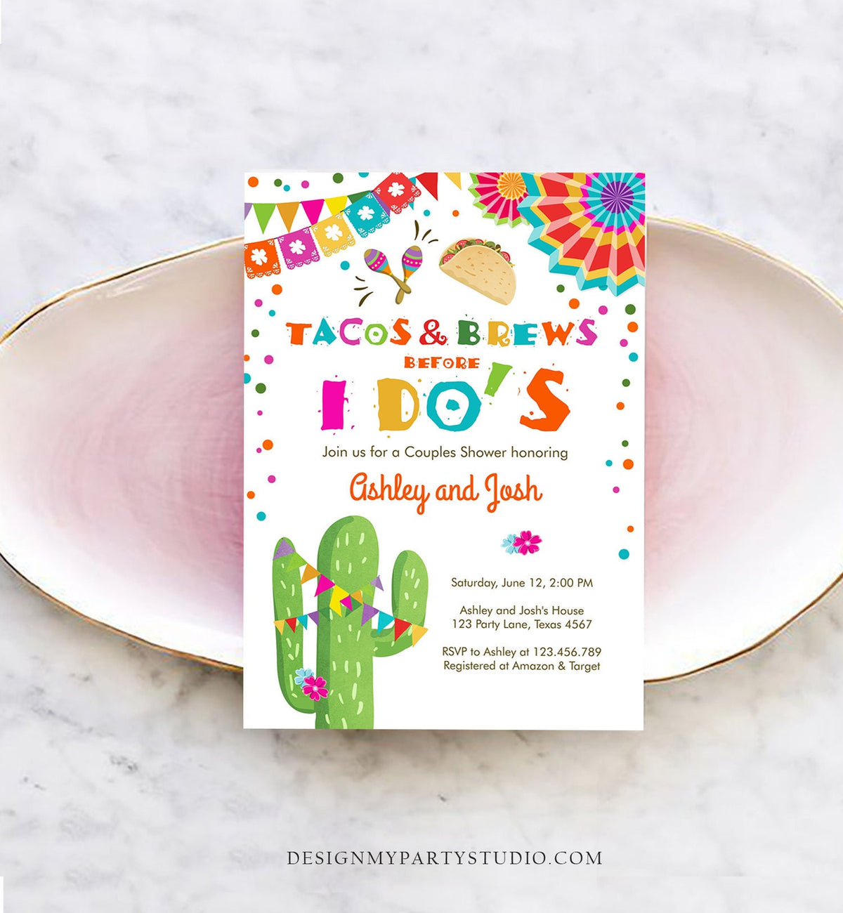 Editable Tacos and Brews before I Do&#39;s Couples Shower invitation Fiesta Coed Joined Cactus Mexican Download Corjl Template Printable 0045