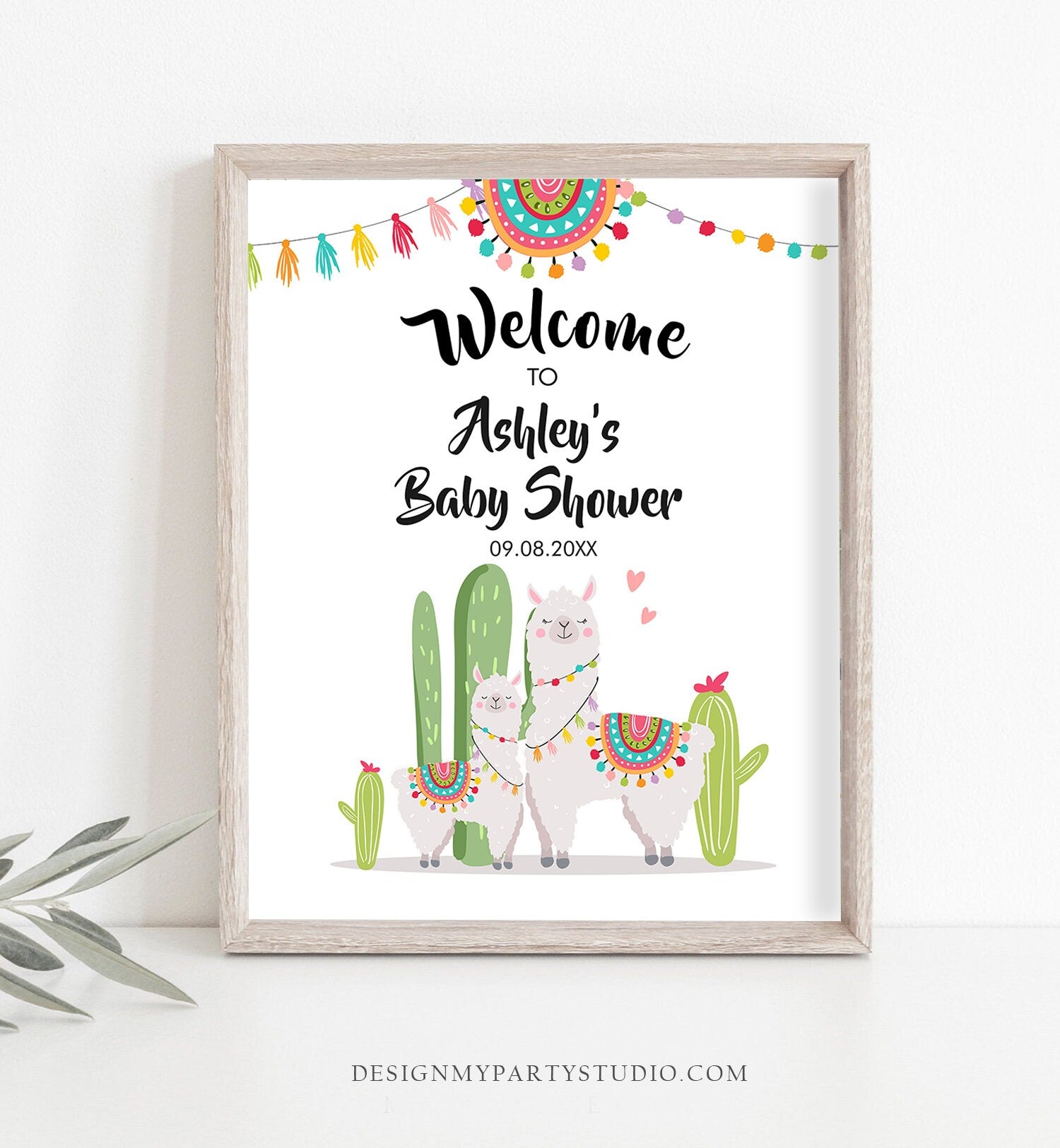 Editable Llama Welcome Sign Llama Baby Shower Welcome Baby Sprinkle Cactus Theme Fiesta Mexican Succulent Digital Template Printable 0079