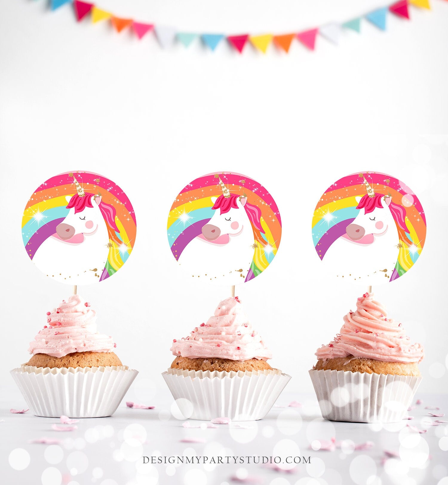 Unicorn Cupcake Toppers Unicorn Birthday Party Decoration Magical Unicorn Party Girl Pink Rainbow Instant Download Digital PRINTABLE 0323