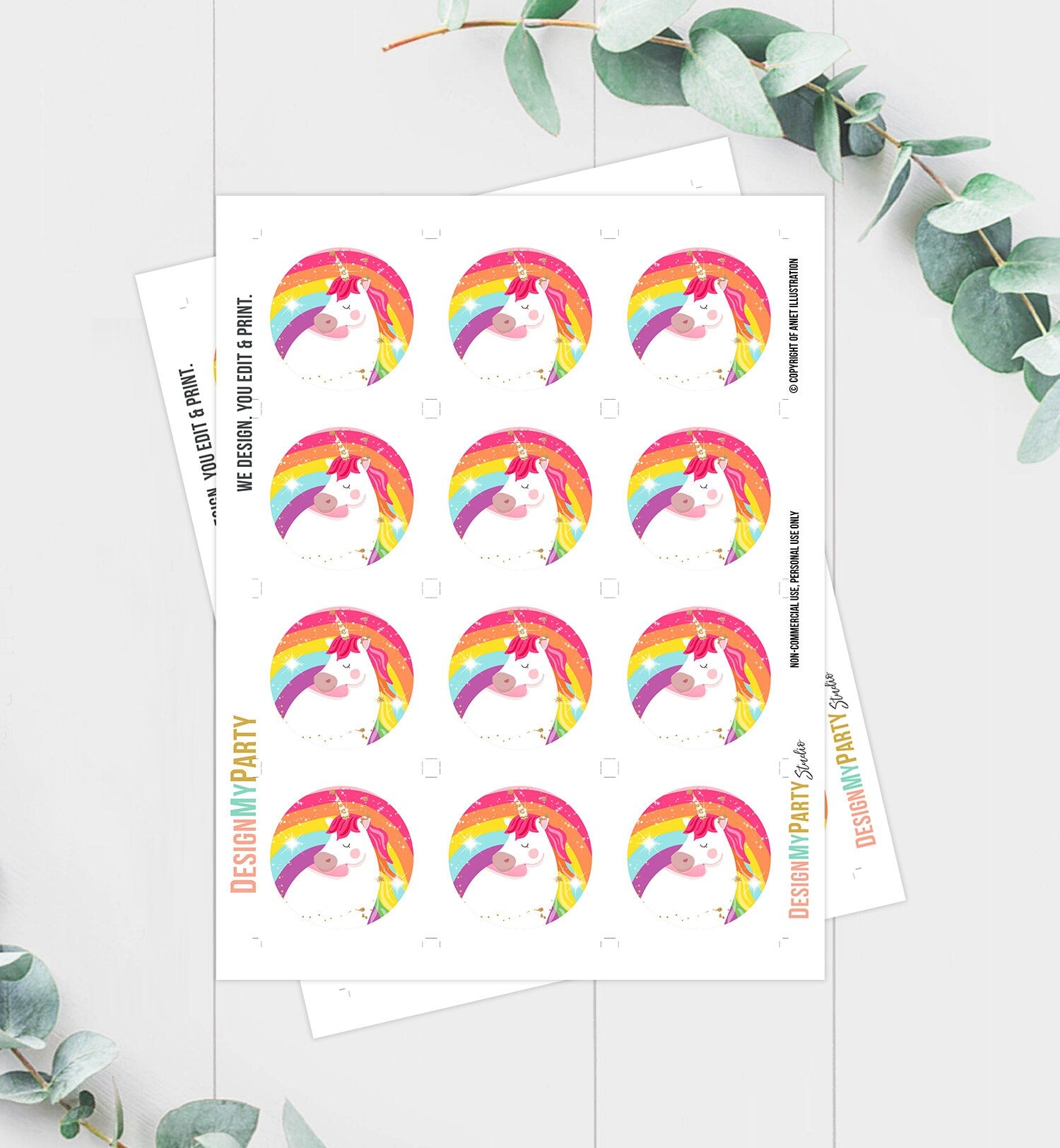 Unicorn Cupcake Toppers Unicorn Birthday Party Decoration Magical Unicorn Party Girl Pink Rainbow Instant Download Digital PRINTABLE 0323