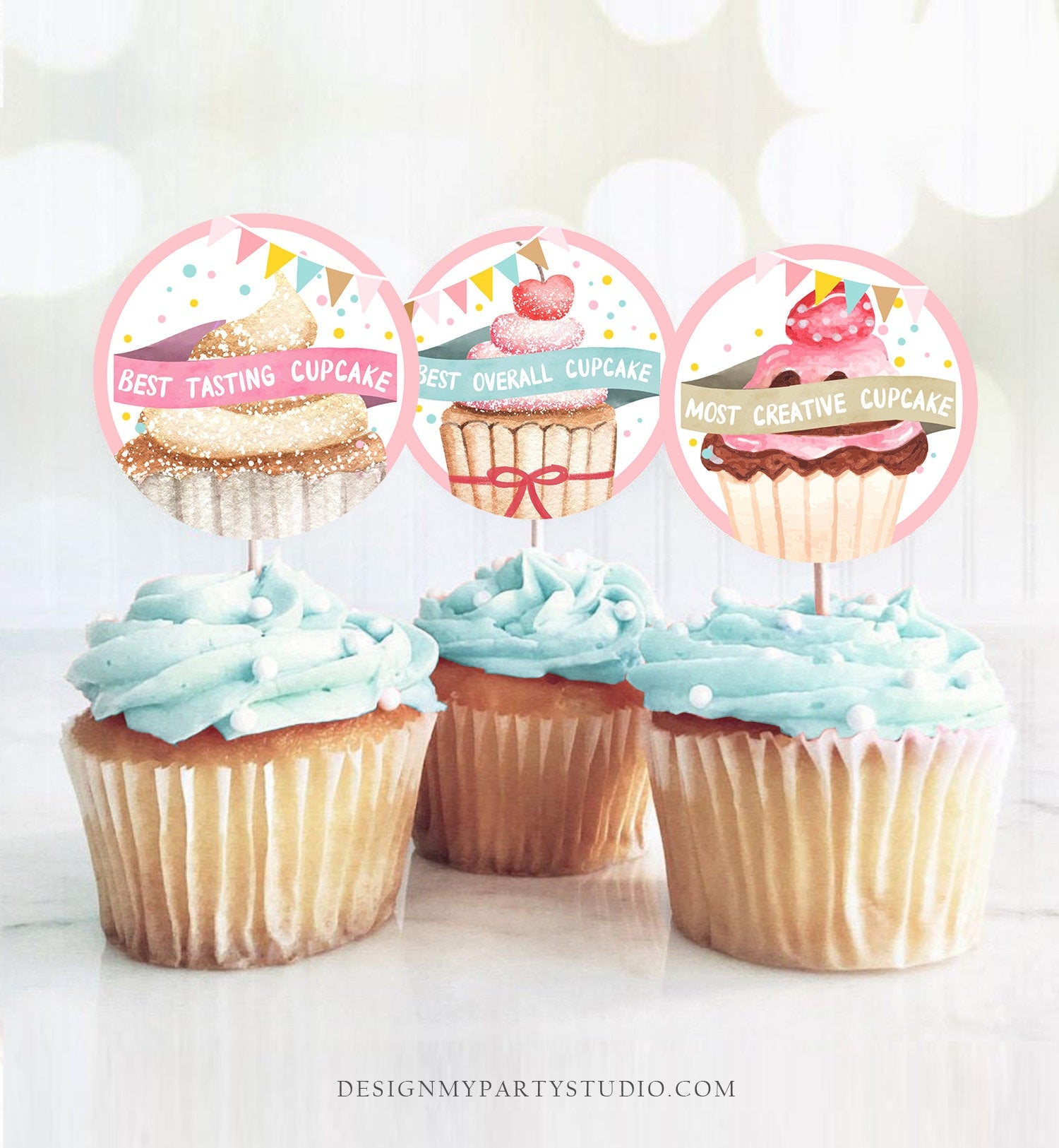 Cupcake Decorating Party Baking Cupcake Toppers Baking Birthday Girl Awards Competition Sticker Tag Judging Download Digital PRINTABLE 0364