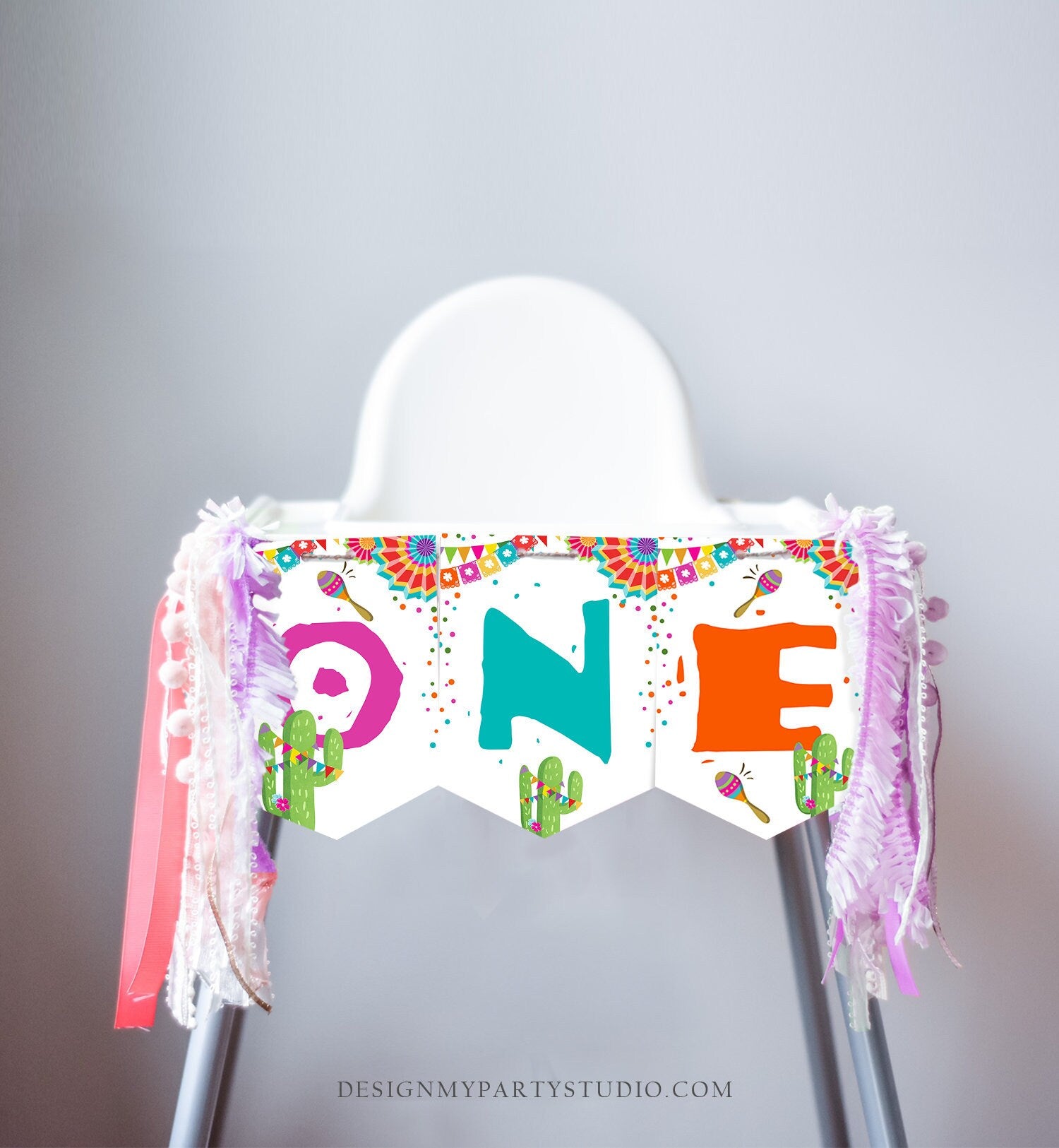 Fiesta High Chair Banner Fiesta 1st First Birthday Girl High Chair ONE Banner Mexican Party Decor Cactus Maraca Boy PRINTABLE Digital 0045