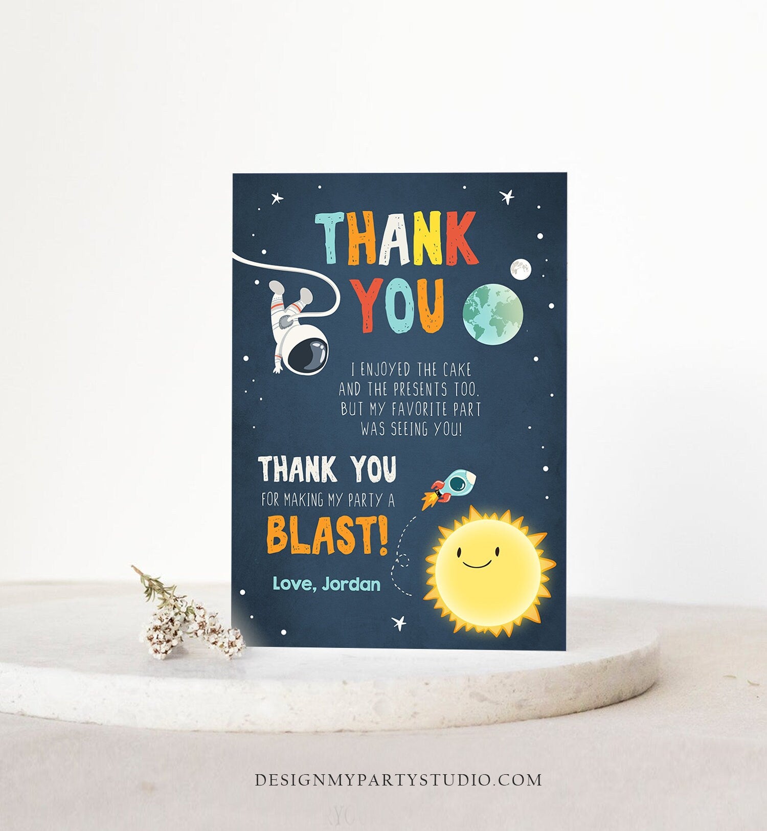 Editable Space Birthday Thank You Card Space Astronaut To the Moon Galaxy Thank You Note Download Printable Template Digital Corjl 0046