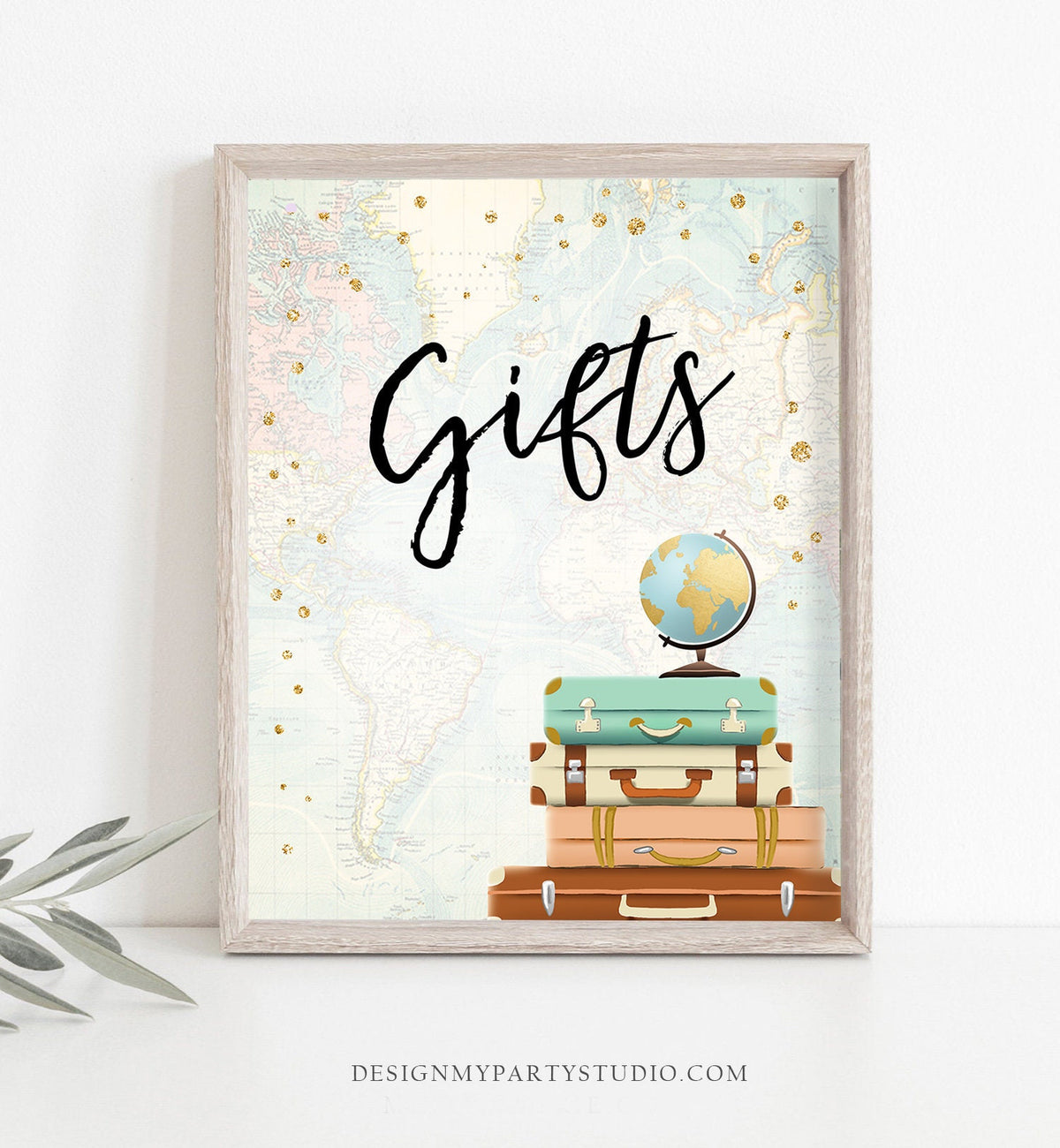 Gifts Sign Travel Adventure Bridal Shower Wedding Birthday Adventure Globe Suitcase Gold Gift Table Instant Download Printable 0263