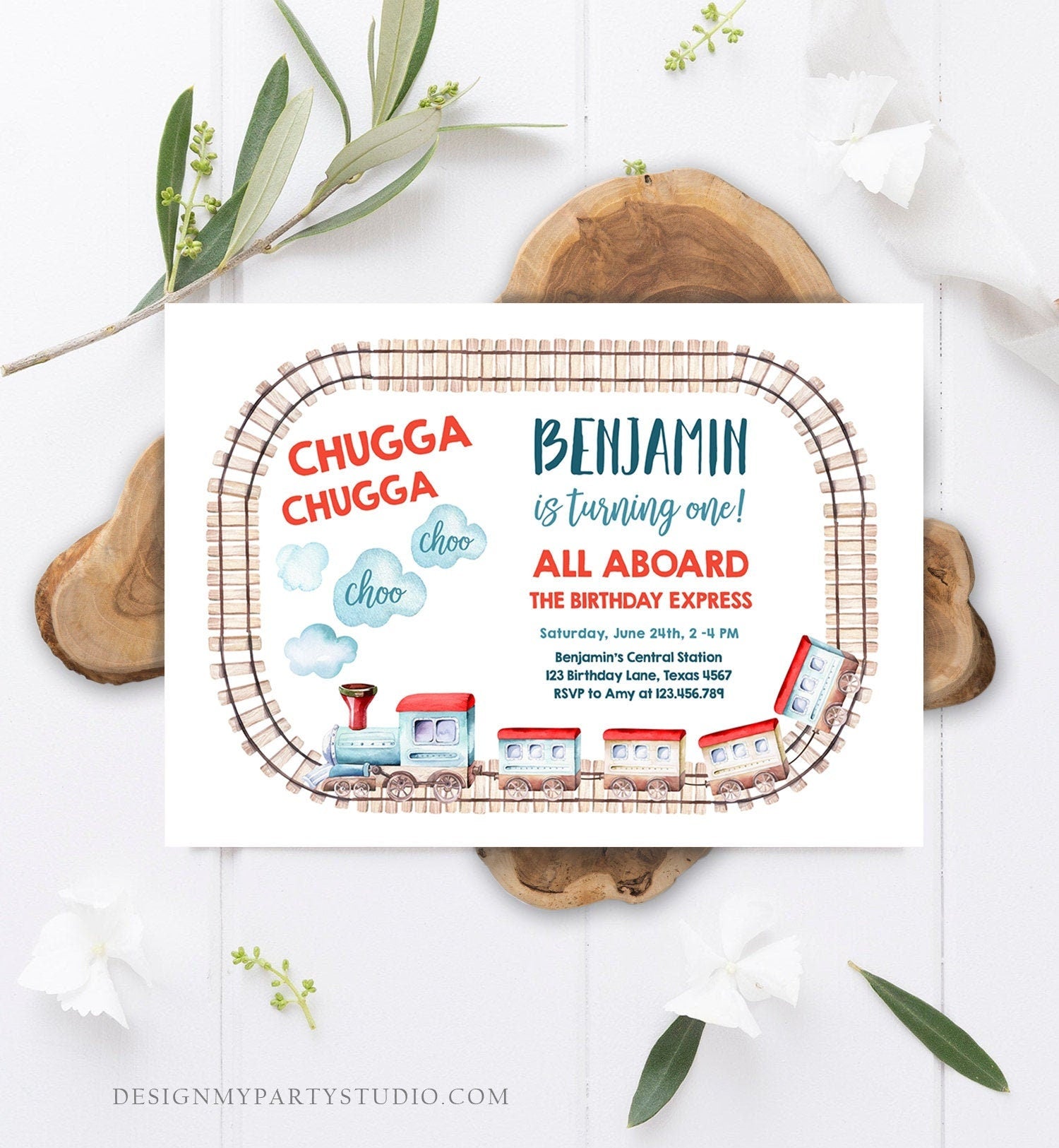 Editable Train Birthday Invitation Vintage Train Party Train Invitation Chugga Choo All Aboard Boy Download Printable Template Corjl 0149