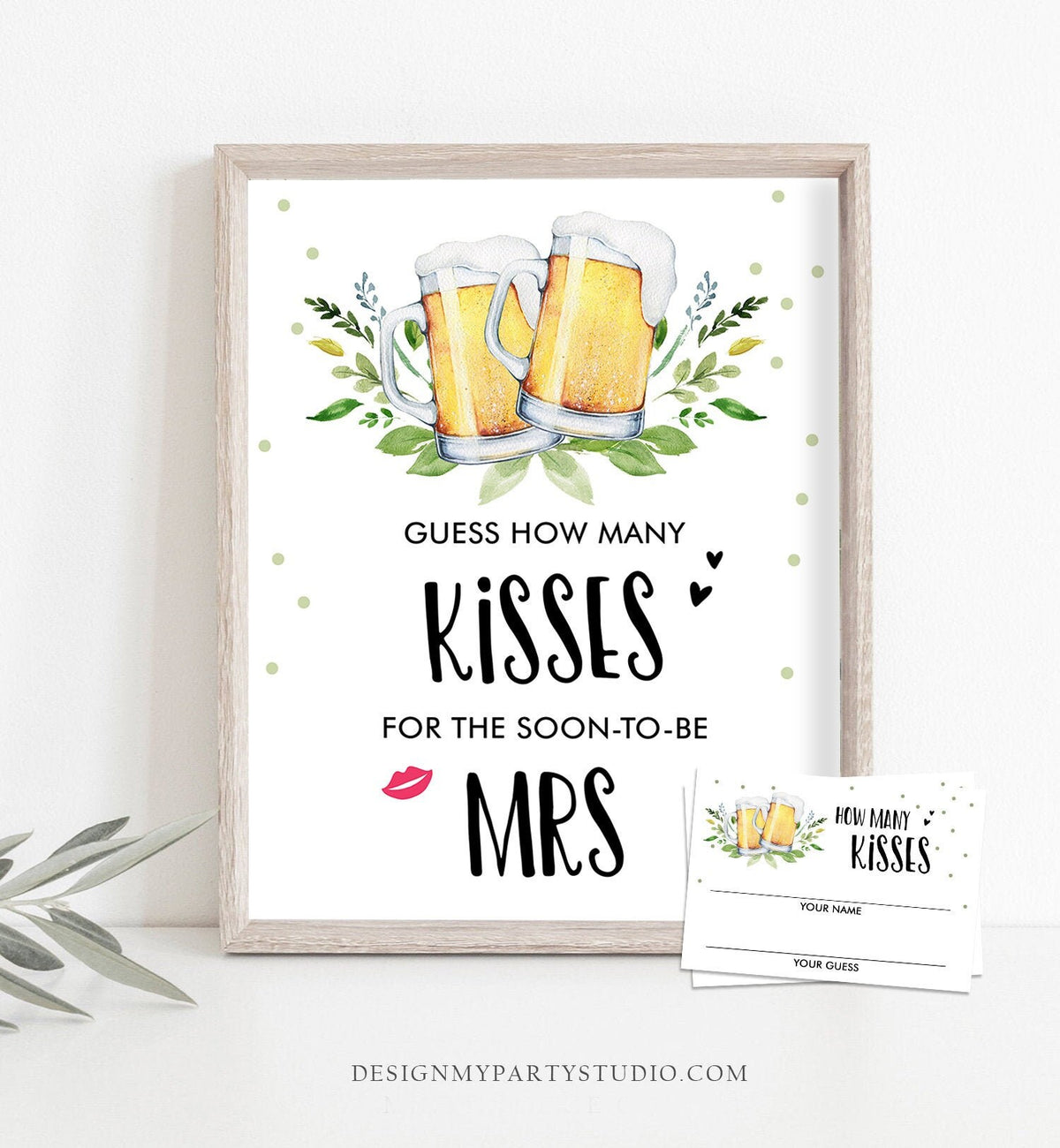 Guess How Many Kisses Bridal Shower Game Wedding Shower Activity Love is Brewing Beer Greenery Are in The Jar Game Download Printable 0190