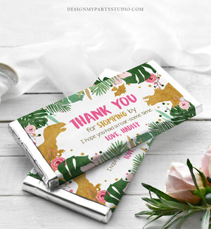 Editable Dinosaur Chocolate Bar Labels Candy Bar Wrapper Safari Tropical Gold Pink Girl Birthday Download Corjl Template Printable 0146