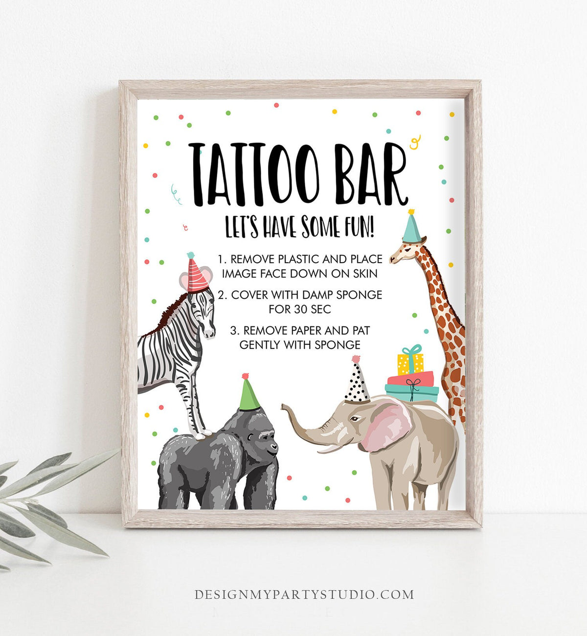 Party Animals Birthday Sign Party Animals Decor Tattoo Bar Sign Safari Birthday Wild One Animals Table Sign Zoo Party Jungle Printable 0142