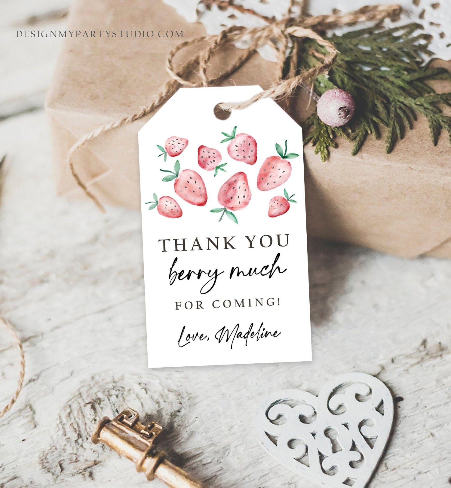 Editable Strawberry Favor Tags Strawberry Birthday Thank you tags Label Berry Much Gift tags Farmers Market Template PRINTABLE Corjl 0399