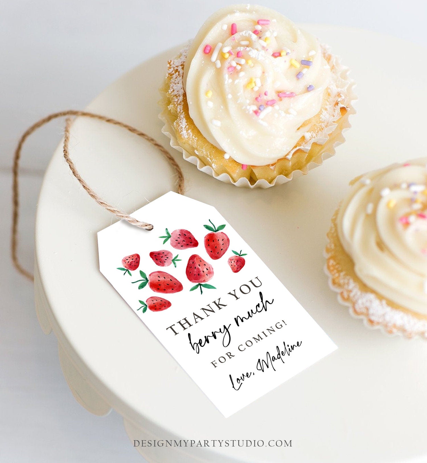 Editable Strawberry Favor Tags Strawberry Birthday Thank you tags Label Berry Much Gift tags Berry First Sweet Template PRINTABLE Corjl 0399