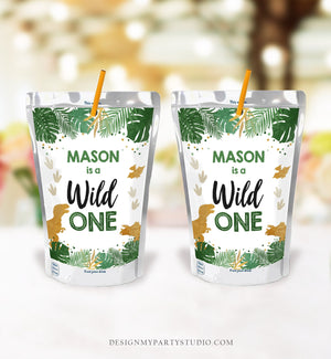 Editable Dinosaur Capri Sun Labels Juice Pouch Labels Gold Dino Boy Birthday T-Rex Dinosaur Wild One Download Corjl Template Printable 0146