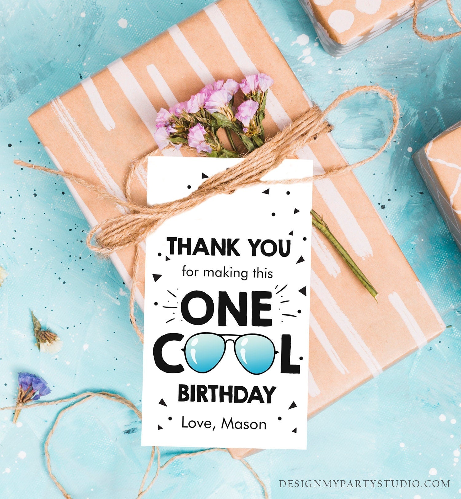 Editable One Cool Dude Favor Tags Birthday Thank You Tags Boy First Birthday 1st Gift Tags Sunglasses Digital Corjl Template Printable 0136