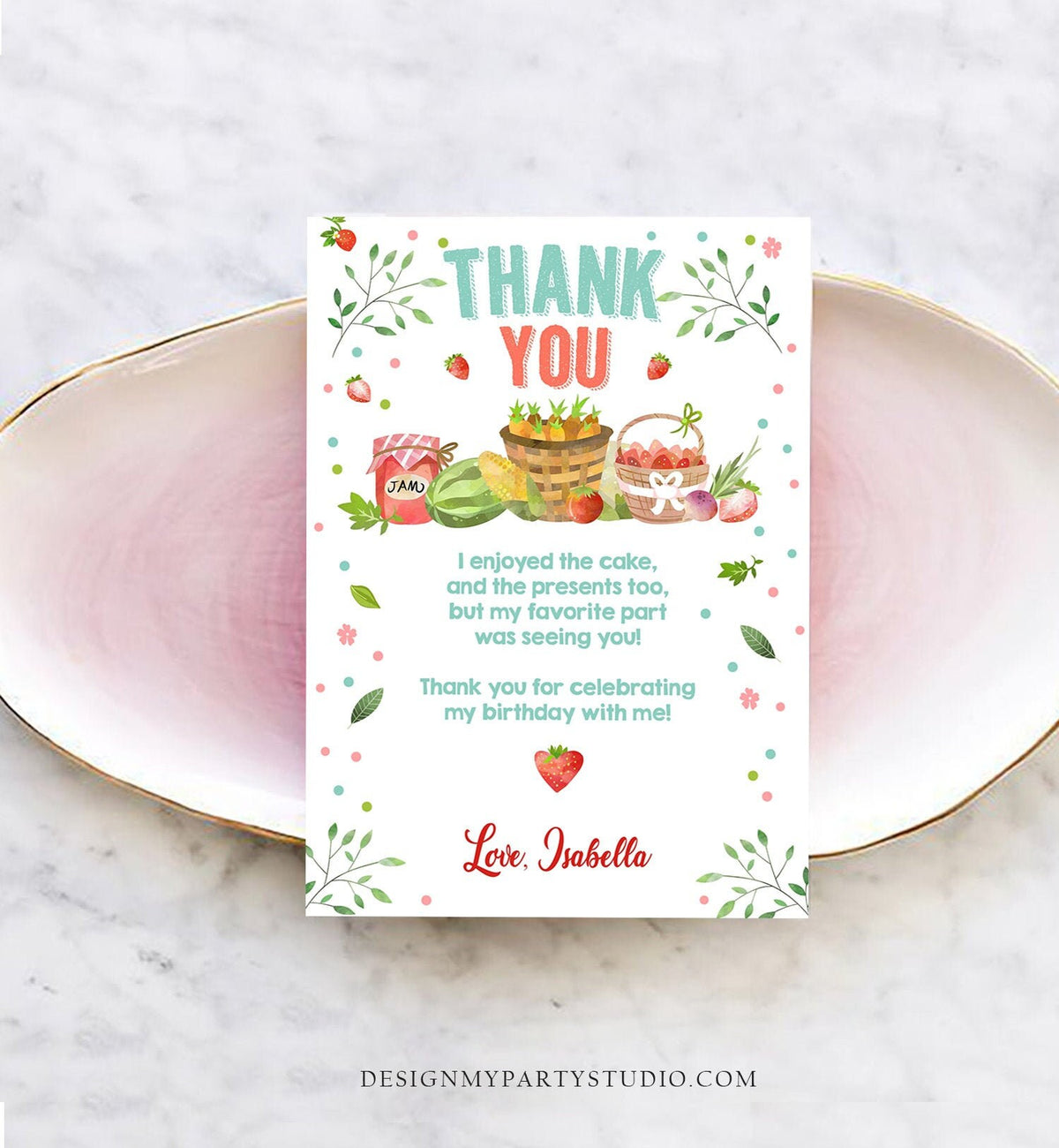 Editable Farmers Market Thank You Card Birthday Strawberry Home Grown Veggies Farm Fruits Market Download Printable Template Corjl 0144