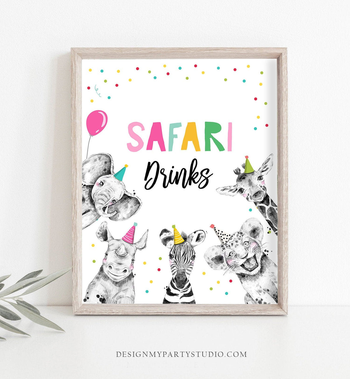 Safari Drinks Birthday Sign Party Drinks Table Bar Snacks Safari Animals Party Animals Zoo Girl Pink Decor Instant Download Printable 0390