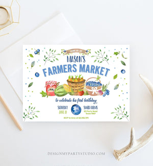 Editable Farmers Market Birthday Invitation Blueberry Strawberry Farm Party Fruits Market Home Grown Corjl Template Printable 0144