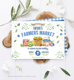 Editable Farmers Market Birthday Invitation Blueberry Strawberry Farm Party Fruits Market Home Grown Corjl Template Printable 0144