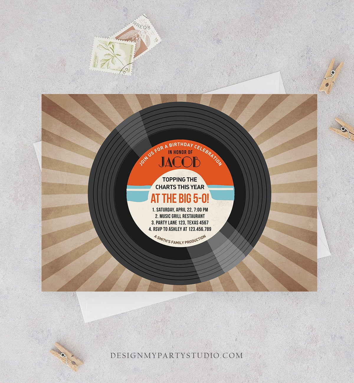 Editable Adult Birthday Invitation Vintage Vinyl Record Invite Oldies Surprise Birthday Download Printable Invitation Template Corjl 0294