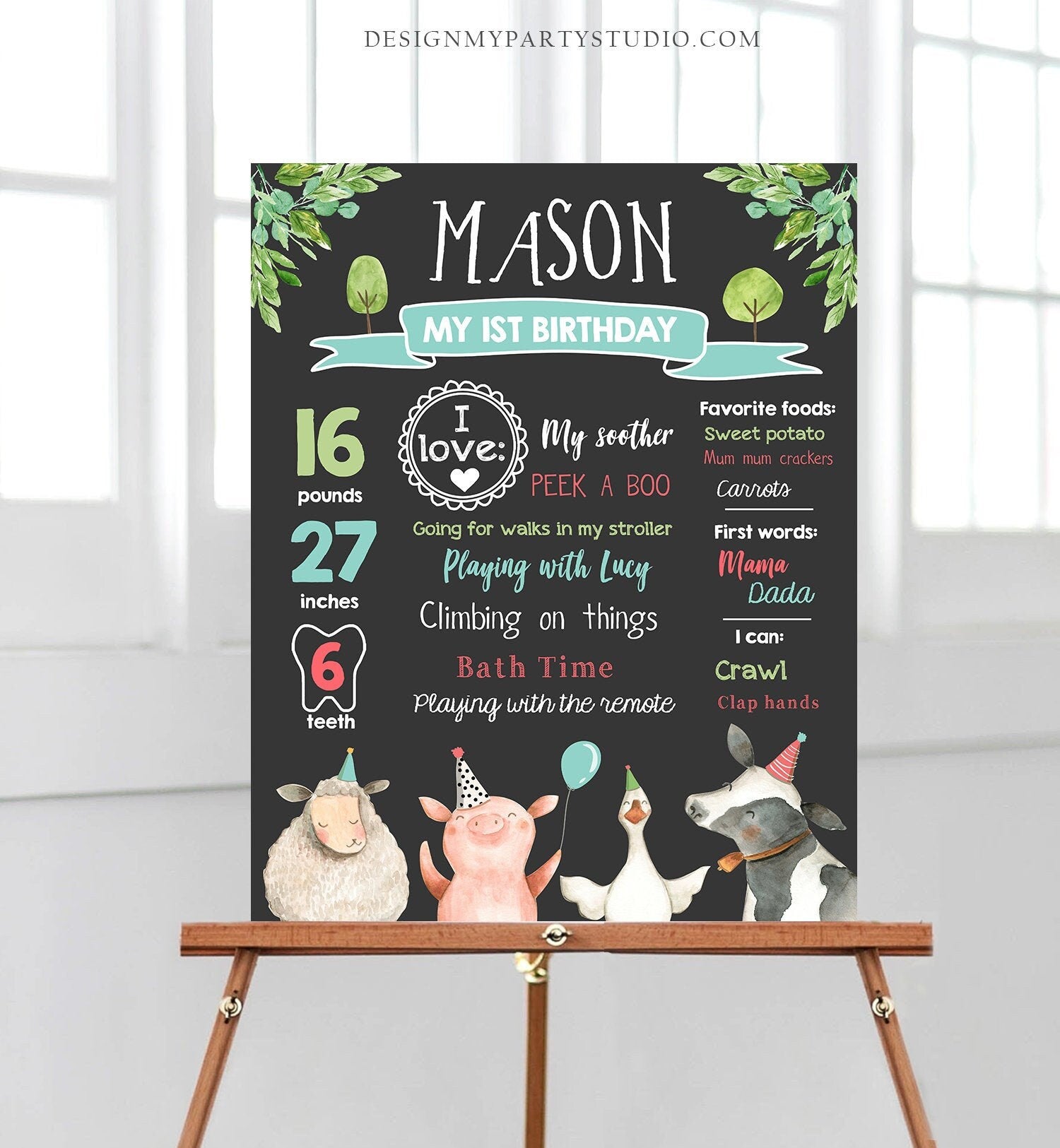 Editable Farm Animals Birthday Milestones Sign Boy Blue Red Green Farm Birthday Barnyard Bash Barnyard Sign Download Template Printable 0155