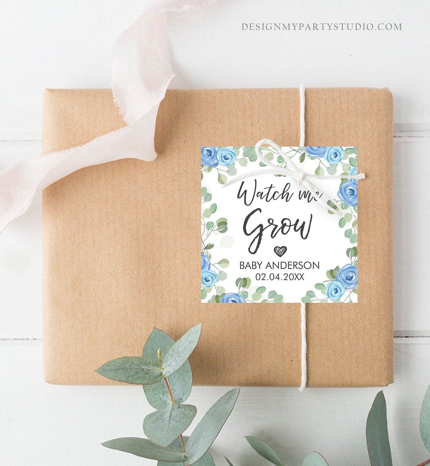 Editable Watch Me Grow Tags Baby Shower Favor Tags Plant Tags Cactus Succulent Thank You Tag Download Corjl Template Printable 0029