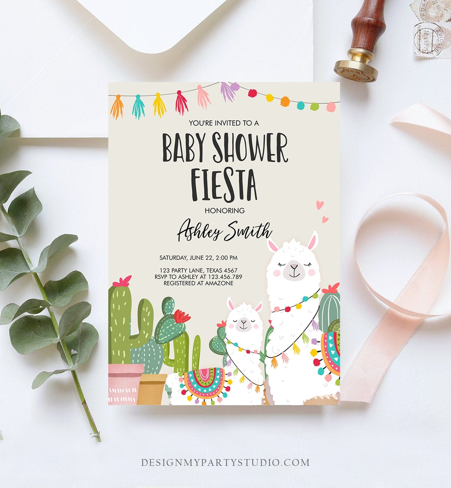 Editable Llama Baby Shower Invitation Alpaca Fiesta Shower Cactus Mexican Coed Couples Shower Download Printable Corjl Template Digital 0079