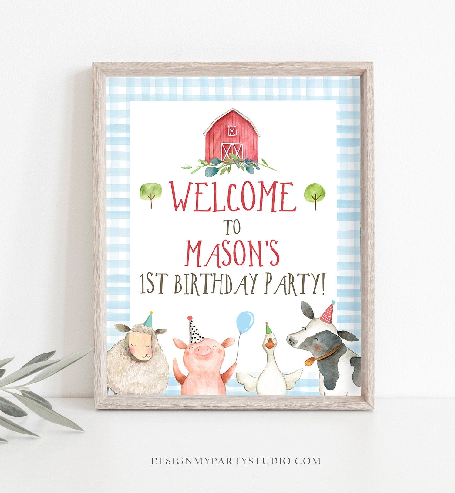 Editable Farm Birthday Welcome Sign Boy Barnyard Birthday Welcome Sign Farm Animals Birthday Welcome Boy Template Corjl PRINTABLE 0155