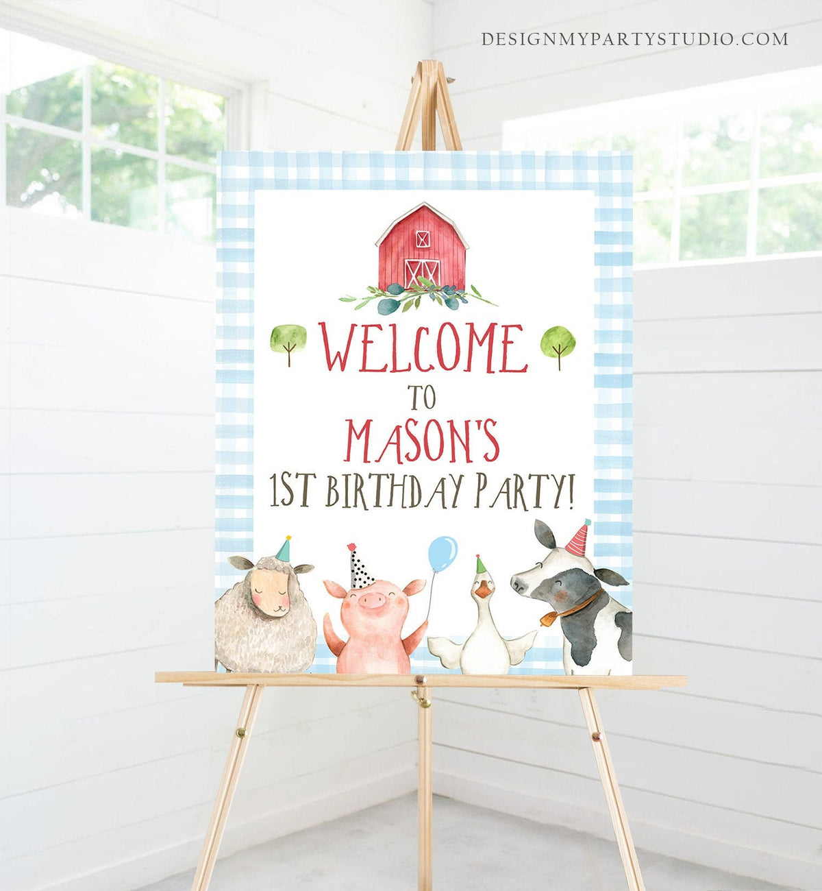 Editable Farm Birthday Welcome Sign Boy Barnyard Birthday Welcome Sign Farm Animals Birthday Welcome Boy Template Corjl PRINTABLE 0155