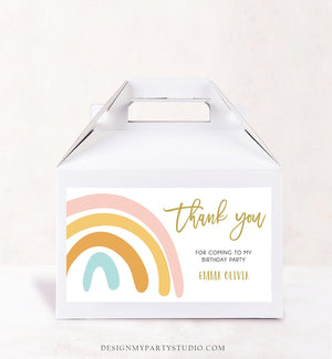 Editable Rainbow Gable Gift Box Label Muted Rainbow Birthday Party Girl Treat Box Label Rainbow Favor Download Printable Digital Corjl 0331