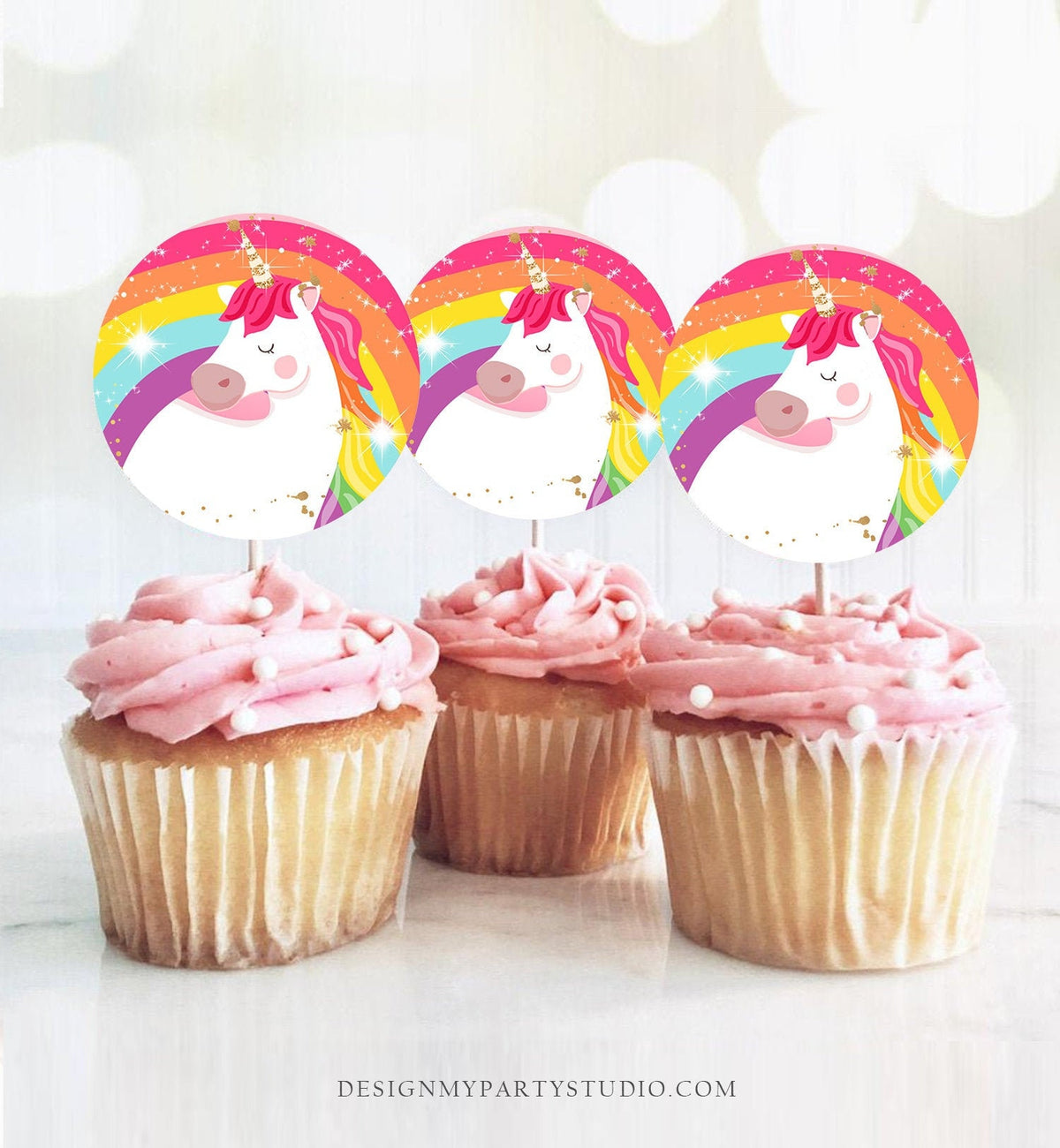 Unicorn Cupcake Toppers Unicorn Birthday Party Decoration Magical Unicorn Party Girl Pink Rainbow Instant Download Digital PRINTABLE 0323