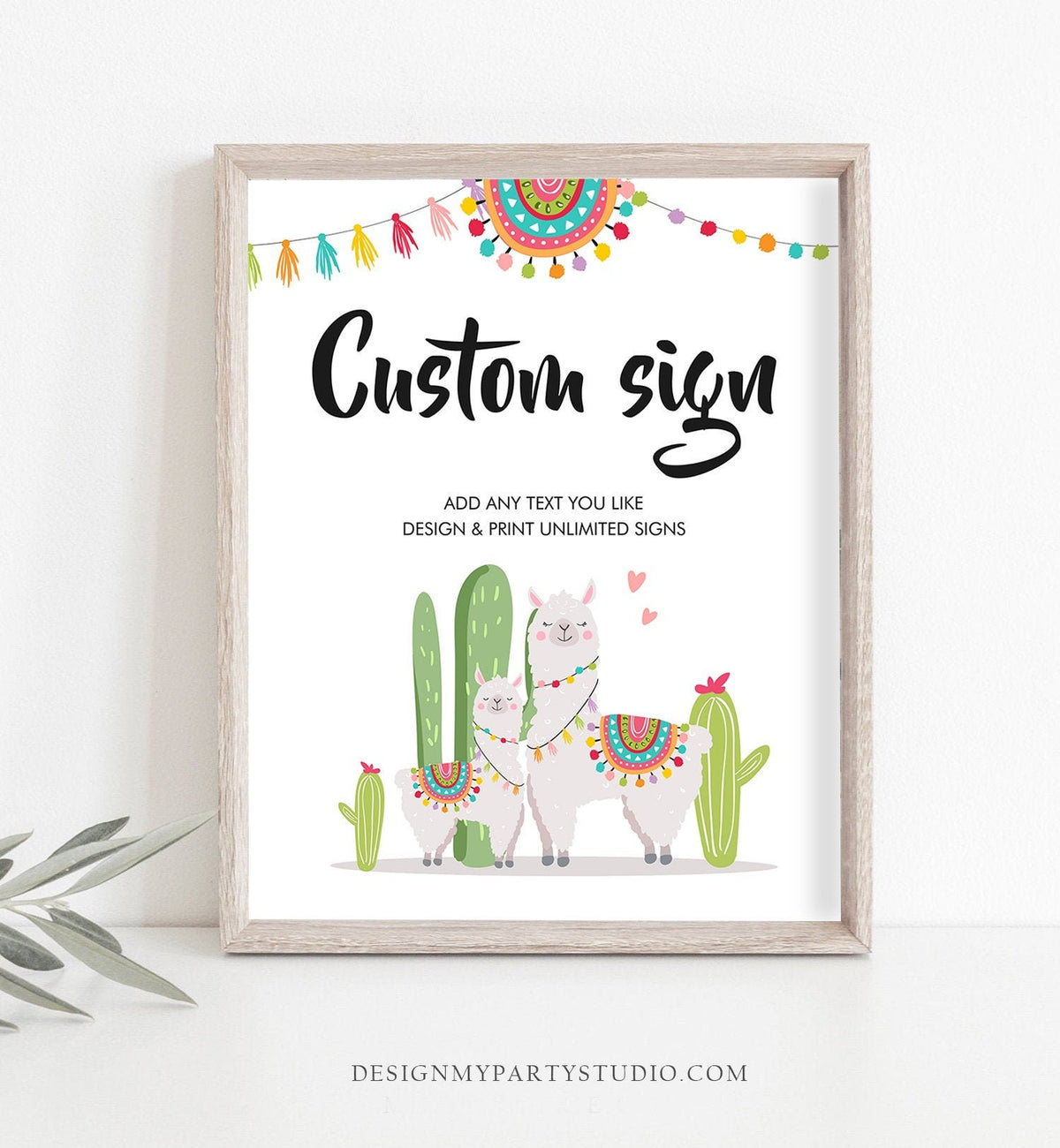 Editable Custom Sign Llama Fiesta Cactus Sign Fiesta Decor Table Sign Baby Shower Decor 8x10 Digital Download Template PRINTABLE 0079